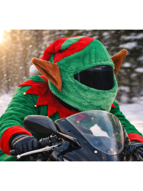 Couvre-casque lutin de Noël vert et rouge en polyester