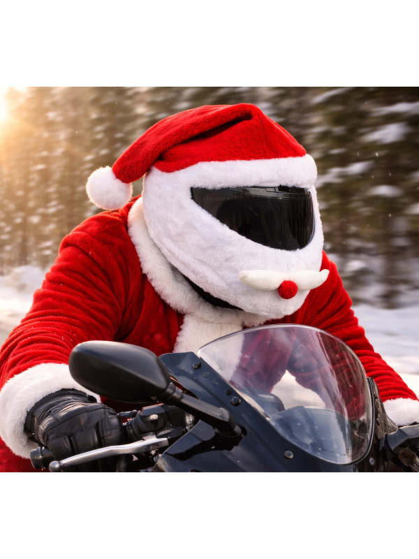 Couvre-casque de moto Père Noël rouge et blanc