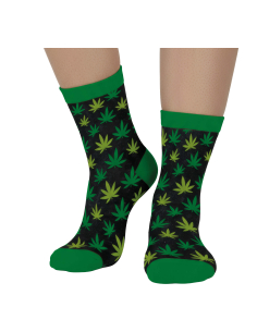 Chaussettes marijuana noires à feuilles vertes