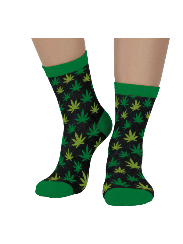 Chaussettes marijuana noires à feuilles vertes