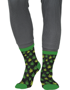 Chaussettes marijuana noires à feuilles vertes 2