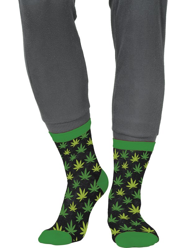 Paire de chaussettes noires à motif marijuana vert