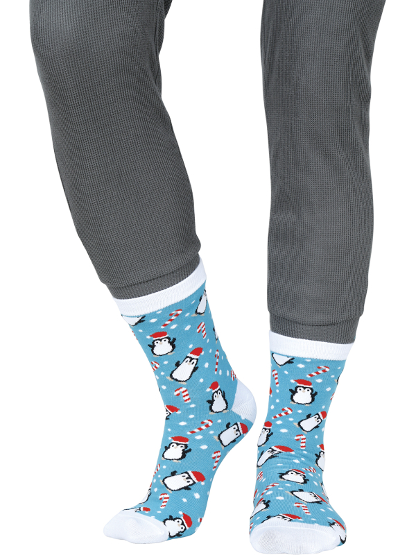 Chaussettes de Noël bleues à motifs de pingouins