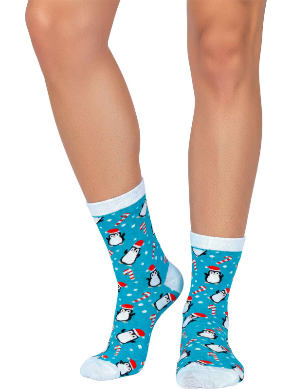 Chaussettes bleues de Noël à cannes à sucre