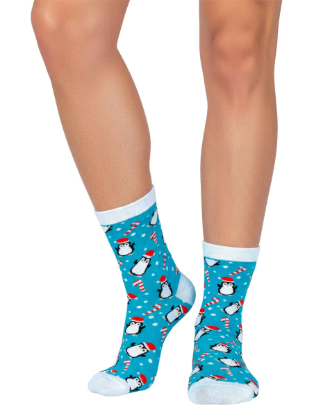 Chaussettes bleues de Noël à cannes à sucre