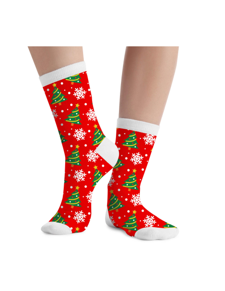Chaussettes de Noël rouges enfant motif sapins et flocons