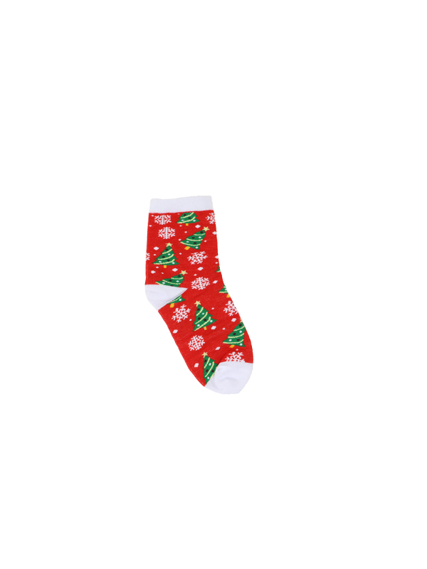 Chaussettes rouges de Noël enfant avec sapins verts