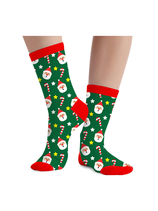 Chaussettes de Noël vertes à cannes de bonbon et Père Noël