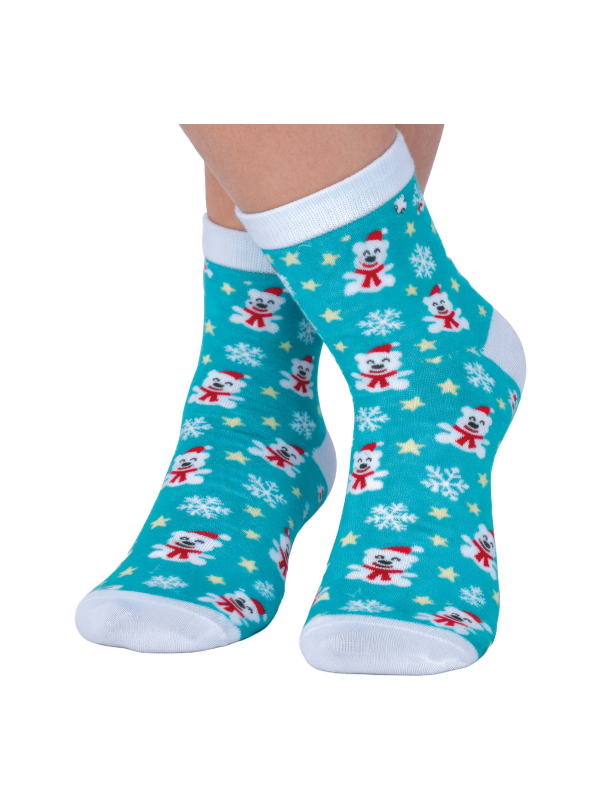 Chaussettes Noël enfant turquoise à motifs ours