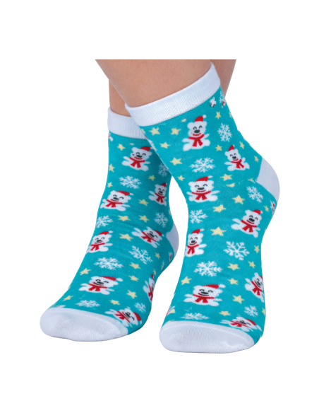 Chaussettes Noël enfant turquoise à motifs ours