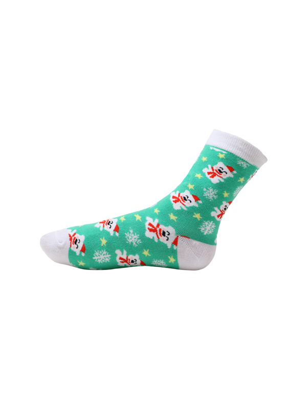 Détail des chaussettes Noël turquoise à motifs ours
