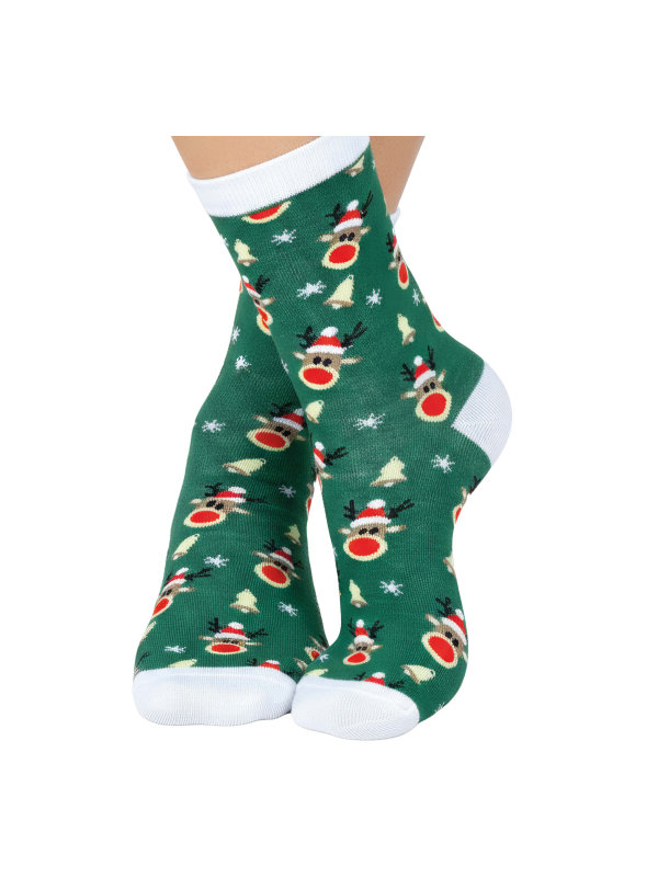 Chaussettes de Noël vertes à motifs rennes et flocons