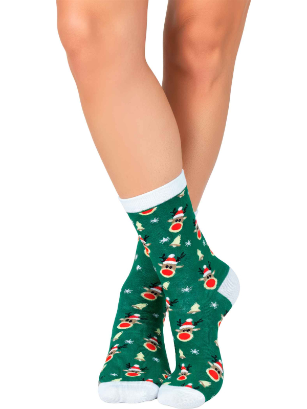 Chaussettes de Noël vertes avec talon et pointe blancs