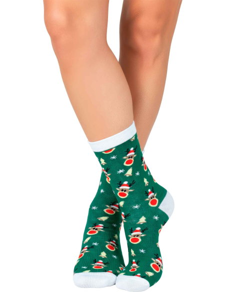 Chaussettes de Noël vertes avec talon et pointe blancs
