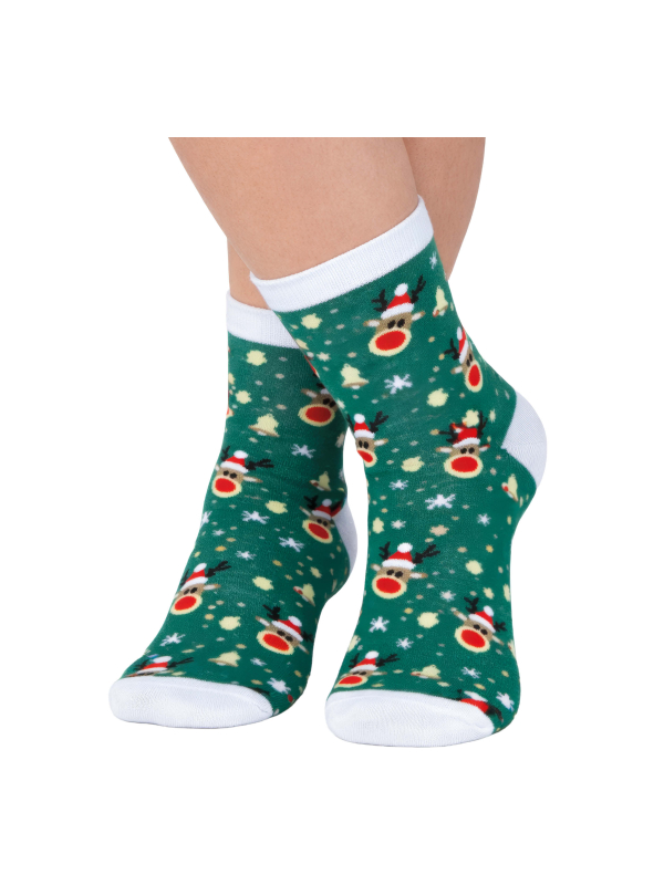 Chaussettes de Noël enfant vertes à motifs rennes