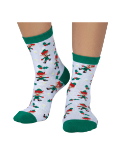 Chaussettes de Noël blanches à motifs d’elfes et houx
