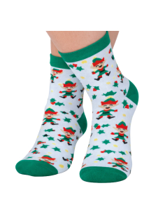Chaussettes de Noël enfant blanches et vertes à motifs d’elfes
