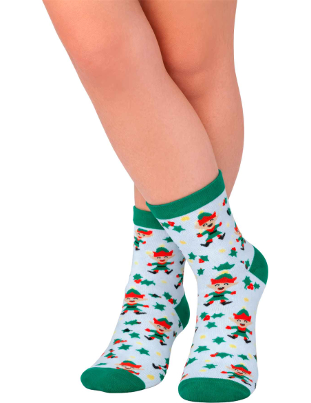 Chaussettes enfant de Noël blanches et vertes motif elfes