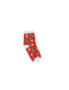 Chaussettes de Noël rouges à sapins verts et flocons blancs 2