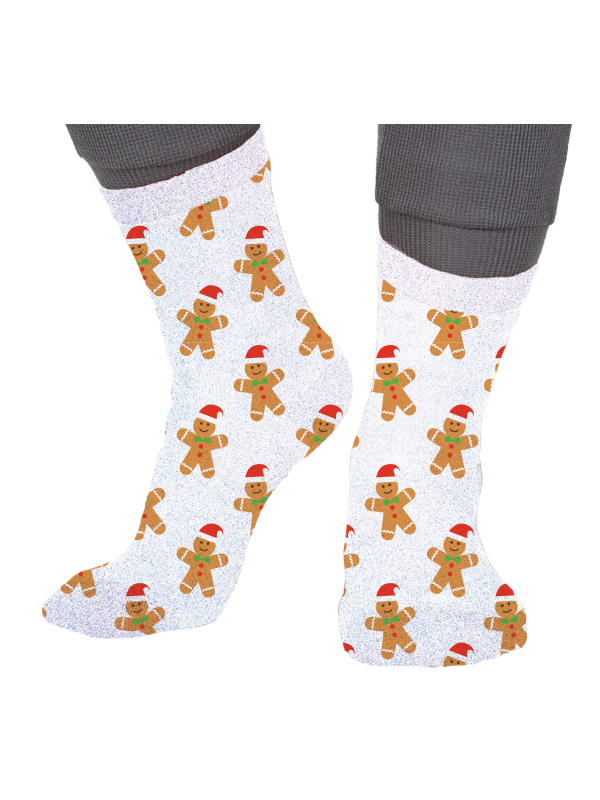 Chaussettes de Noël enfant blanches pailletées à motifs biscuits