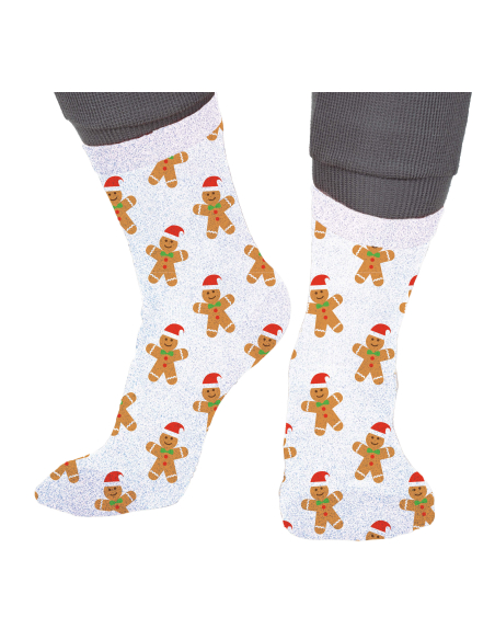 Chaussettes de Noël enfant blanches pailletées à motifs biscuits