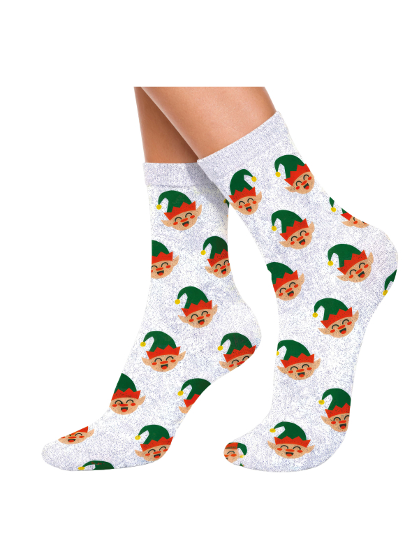 Chaussettes de Noël enfant vertes à motifs Père Noël pailletés