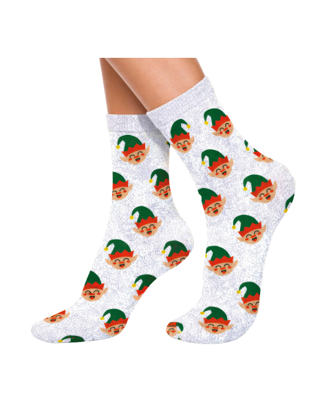 Chaussettes de Noël enfant vertes à motifs Père Noël pailletés