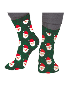 Chaussettes de Noël enfant vertes à motifs Père Noël pailletés