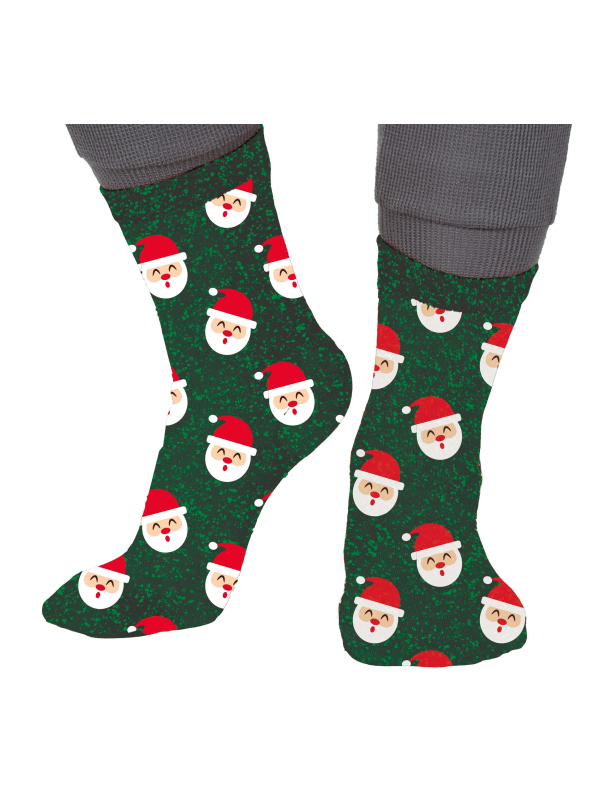 Chaussettes de Noël enfant vertes à motifs Père Noël pailletés