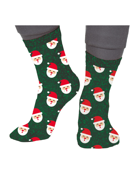 Chaussettes de Noël enfant vertes à motifs Père Noël pailletés