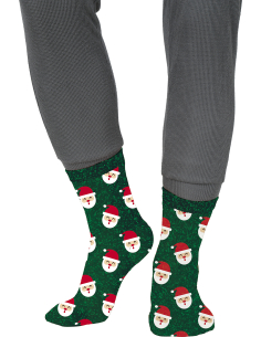 Chaussettes de Noël enfant vertes à motifs Père Noël pailletés 2