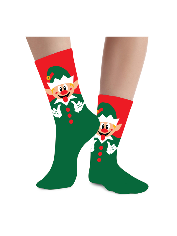 Chaussettes de Noël elfe vertes et rouges à motif lutin
