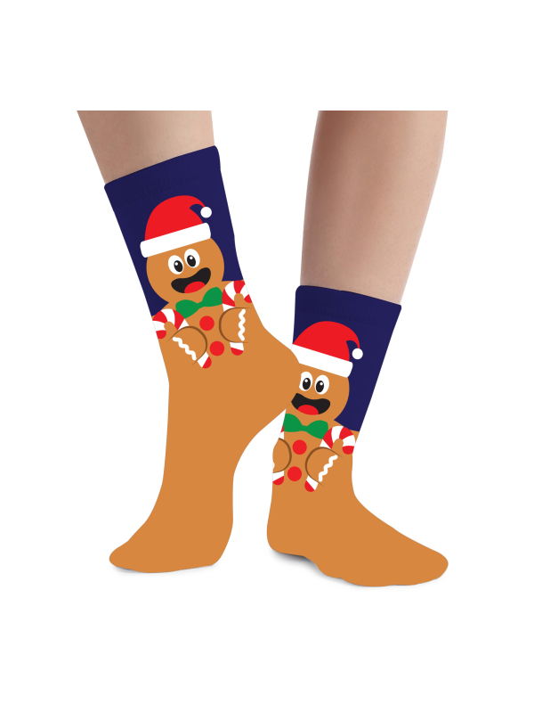 Chaussettes de Noël marron à motif biscuit, bonnet et cannes en sucre
