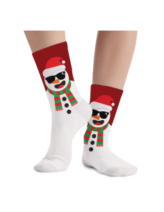 Chaussettes de Noël blanches à bonhomme de neige et revers rouge