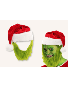 Bonnet de Noël rouge avec barbe verte de monstre