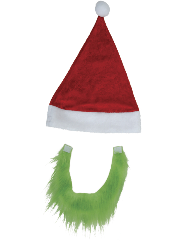 Bonnet de Noël rouge avec barbe verte de monstre