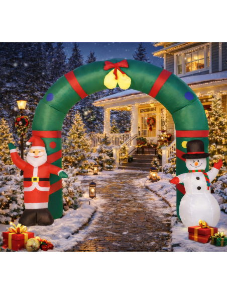 Arche de Noël gonflable XXL 240 cm avec Père Noël et bonhomme de neige