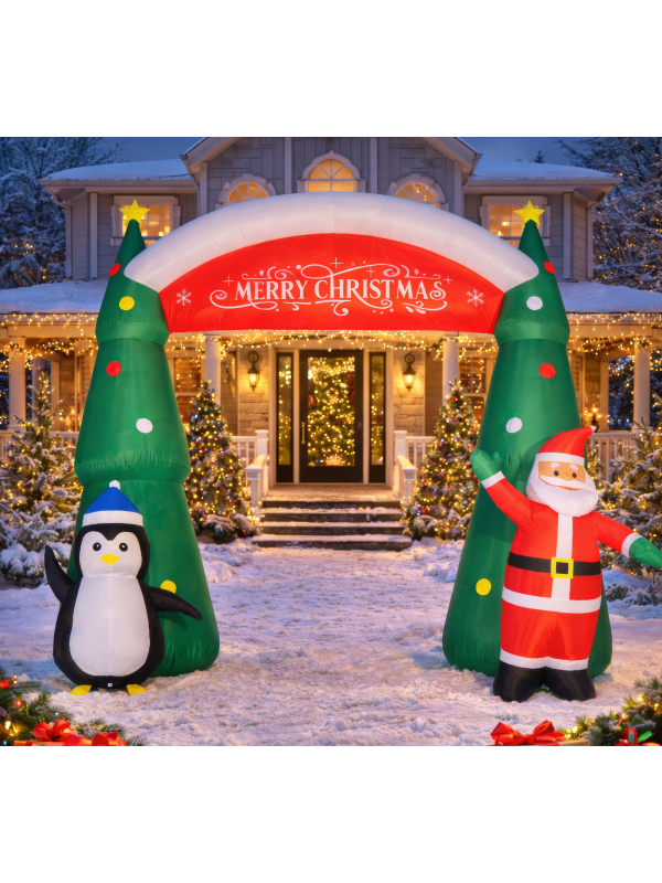 Arche de Noël gonflable lumineuse 300 cm avec Père Noël et pingouin