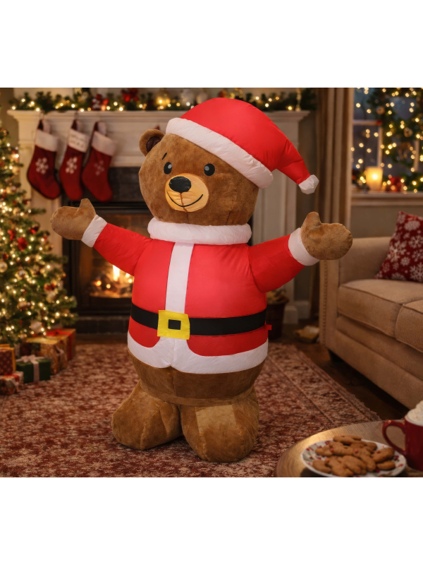 Ourson gonflable de Noël marron en costume rouge et blanc