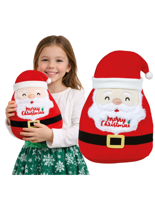 Peluche Père Noël rouge et blanche avec barbe et bonnet