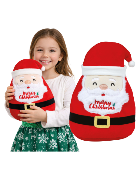 Peluche Père Noël rouge et blanche avec barbe et bonnet