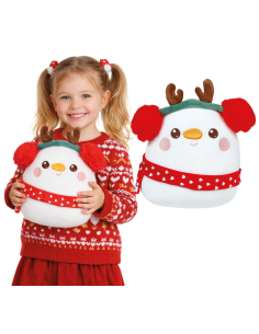 Peluche bonhomme de neige renne avec écharpe rouge et bois marron