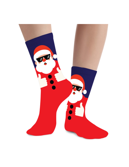 Chaussettes de Noël enfant Père Noël aux lunettes pixelisées
