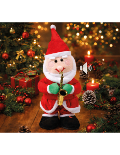 Automate Père Noël rouge et blanc avec saxophone doré