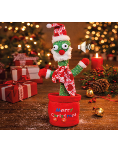 Automate cactus de Noël vert avec bonnet rouge et cache-pot festif