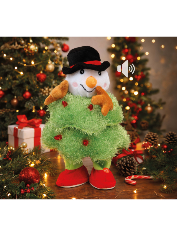 Automate sapin de Noël animé vert avec bonhomme de neige
