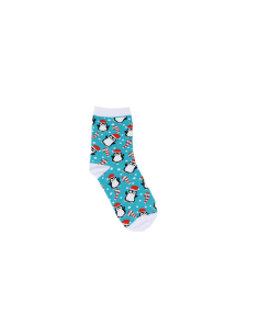 Chaussettes de Noël enfant bleues à pingouins et flocons 2