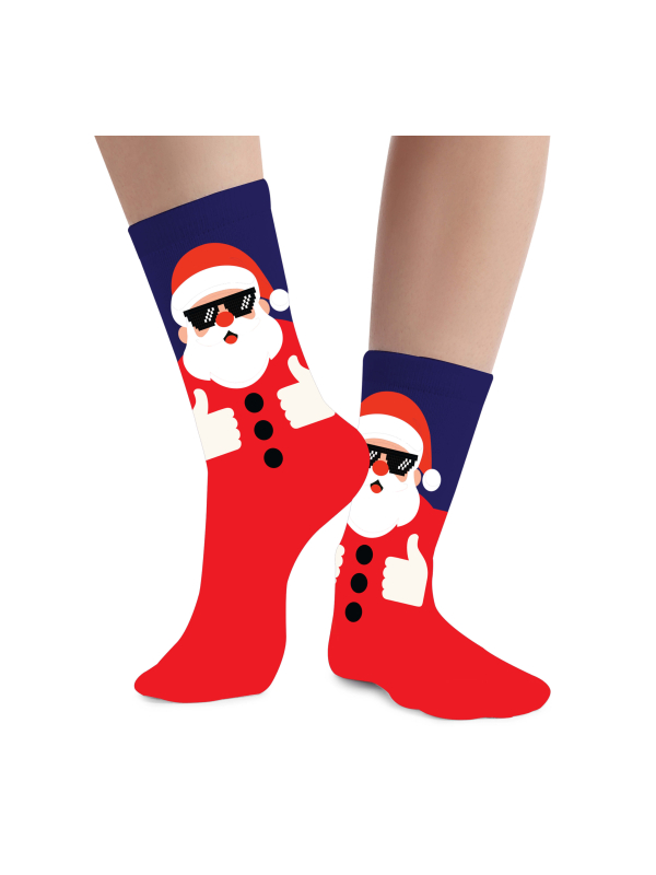 Chaussettes de Noël Père Noël à lunettes pixelisées