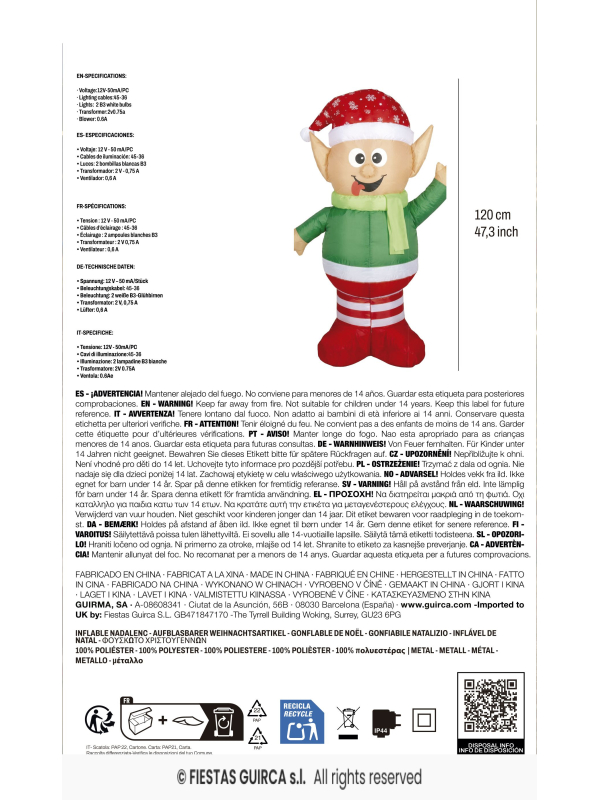 Lutin de Noël gonflable lumineux 120 cm