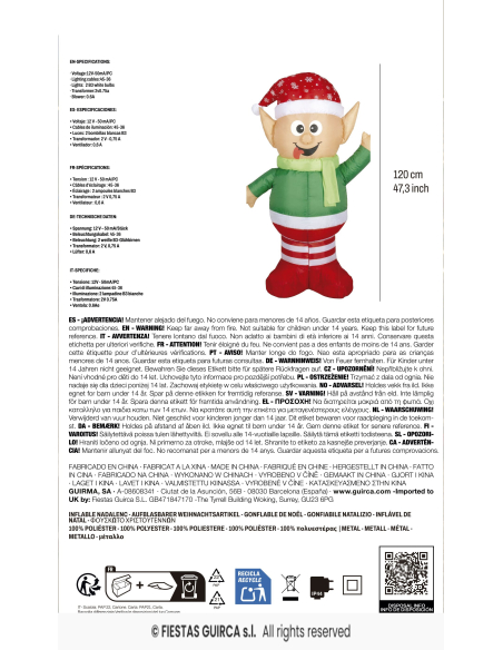 Lutin de Noël gonflable lumineux 120 cm